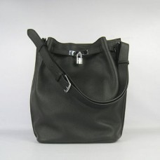 Hermes So Kelly 28cm Togo Leder Umhängetasche Schwarz Silber