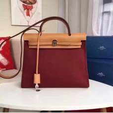 Hermes Herbag 31cm Burgunder Segeltuchtasche