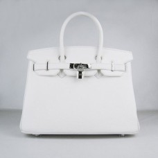 Hermes Birkin 30cm Togo Leder Handtaschen weiß silber