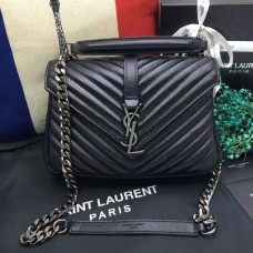 YSL Top Handle Umhängetasche 24cm Schwarz Silber