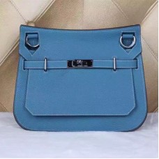 Hermes Jypsiere 28cm Umhängetasche Blau Silber