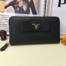 Prada Brieftasche mit umlaufendem Reißverschluss L0506 Schwarz