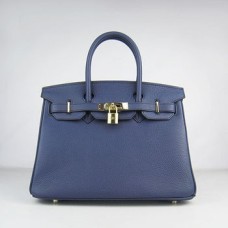 Hermes Birkin 30cm Togo Leder Handtaschen dunkelblau golden