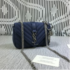 YSL Kleine Umschlagtasche mit Kette Ziegenleder Blau 18cm