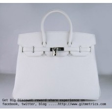 Hermes Birkin 35cm Togo Leder Handtaschen weiß silber