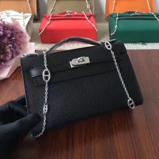 Hermes Mini Kelly 22cm Epsom Leder Schwarz Silber mit Kettenriemen
