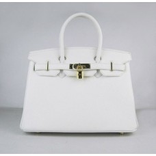 Hermes Birkin 30cm Togo Leder Handtaschen weiß golden