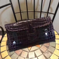 Hermes Jige Clutch 29cm Kroko Dunkellila