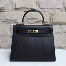 Hermes Kelly 28cm Epsom Leder Handtasche Schwarz Gold