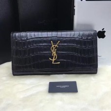 YSL Clutch 27cm Krokoleder Schwarz Gold