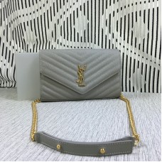 YSL Envelope Chain Bag Kaviarleder Grau 23cm