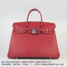 Hermes Birkin 35cm Togo Leder Handtaschen rot silber