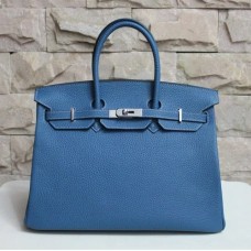 Hermes Birkin 35cm Togo Leder Handtaschen blau silber