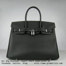 Hermes Birkin 35cm Rindsleder Ader Handtaschen schwarz silber