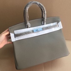 Hermes Birkin 35cm Rindsleder Vene Handtaschen khaki silber