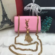 YSL Kleine Ledertasche mit Quaste und Kette, 17 cm, Rosa