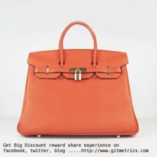 Hermes Birkin 35cm Togo Leder Handtaschen orange golden
