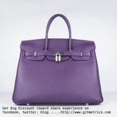 Hermes Birkin 35cm Togo Leder Handtaschen lila silber