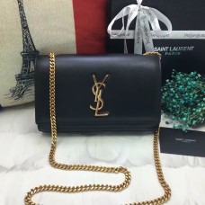 YSL Glattleder-Kettentasche 22cm Schwarz Gold