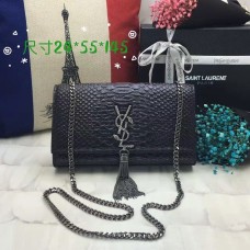 YSL Tasche mit Monogramm-Quastenkette, 24 cm, Schlangenschwarz