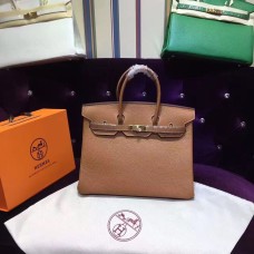 Hermes Birkin 35cm Rindsleder Ader Handtaschen hell kaffee silber